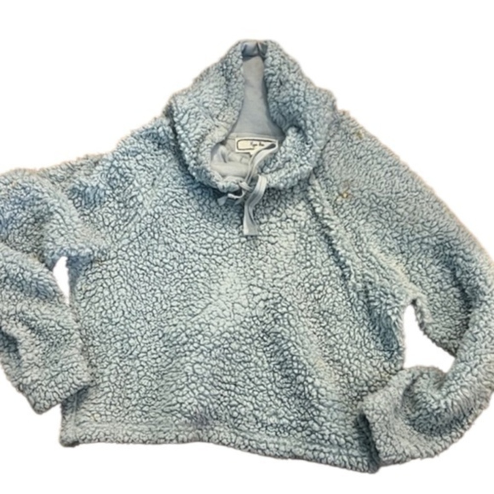 Hippie Rose Soft Blue Sherpa Oversized Comfy Cowl Neck Long Sleeve Top